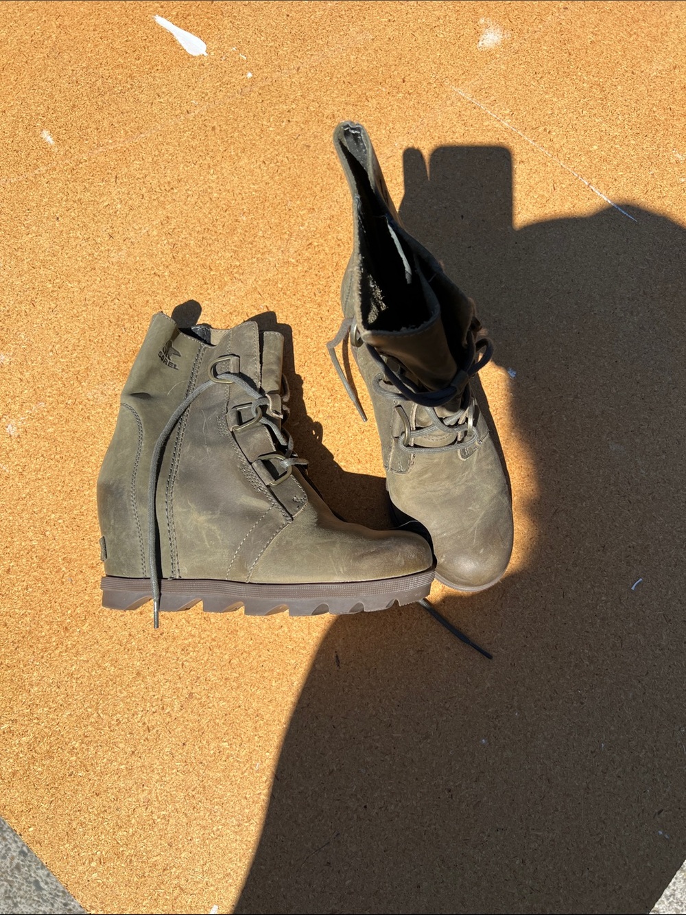 Sorel Olive Green Wedge Lace-Up Ankle Boots